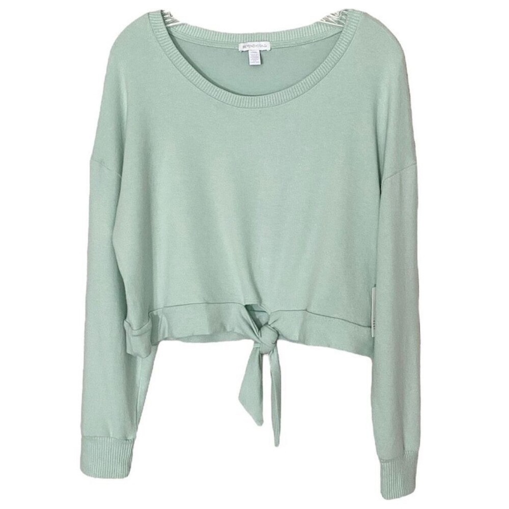Beyond Yoga Mint Green Drop Sleeve Tie Front Crew Neck Sweater NWT Size Large